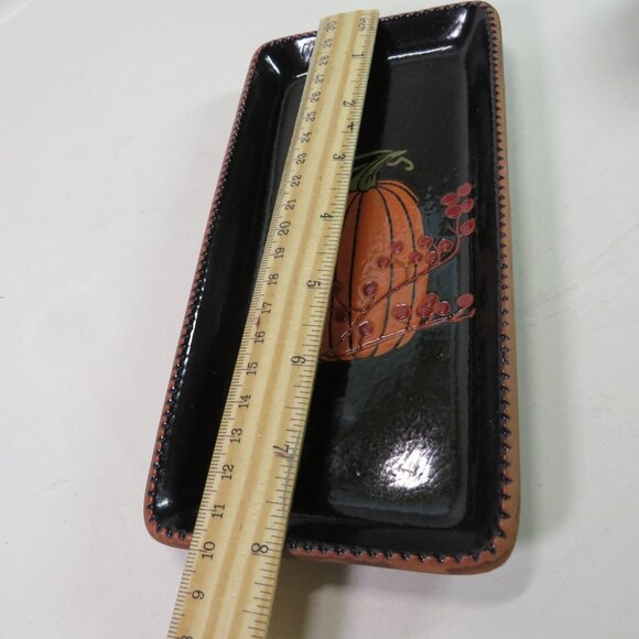 Tan Pumpkin & Embossed Tray Ceramic Fall Autumn Halloween Decor - Picture 3 of 10